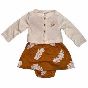 Cream & Mustard Feather Dress-Style Bodysuit & Sweater 6 Months